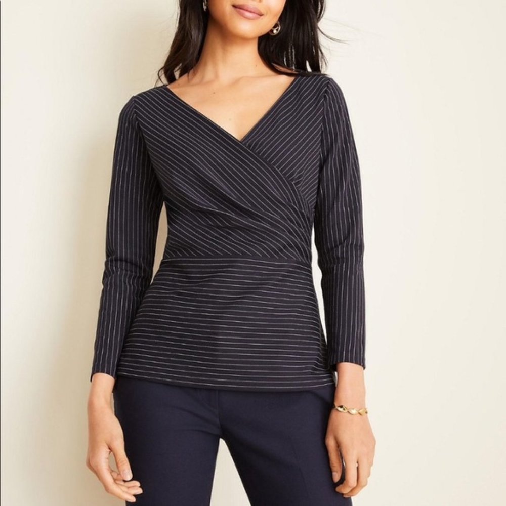 Ann Taylor Pinstripe Wrap Top